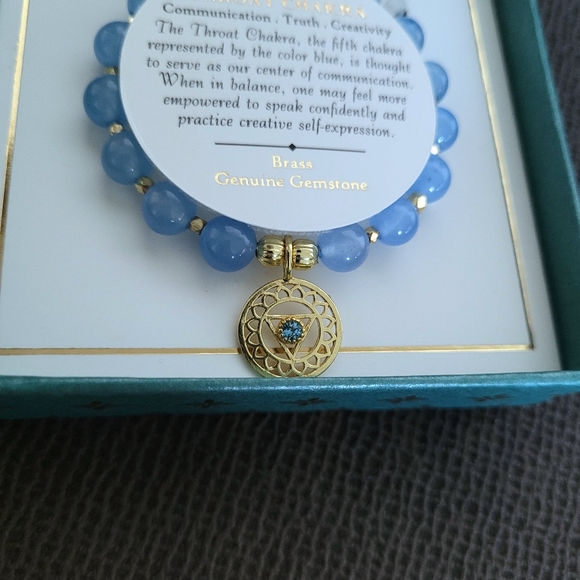 Shivam Light Blue💙 Beads Stretch Bracelet with Throat Chakra🧘‍♀️ Charm - NIB - Picture 9 of 14
